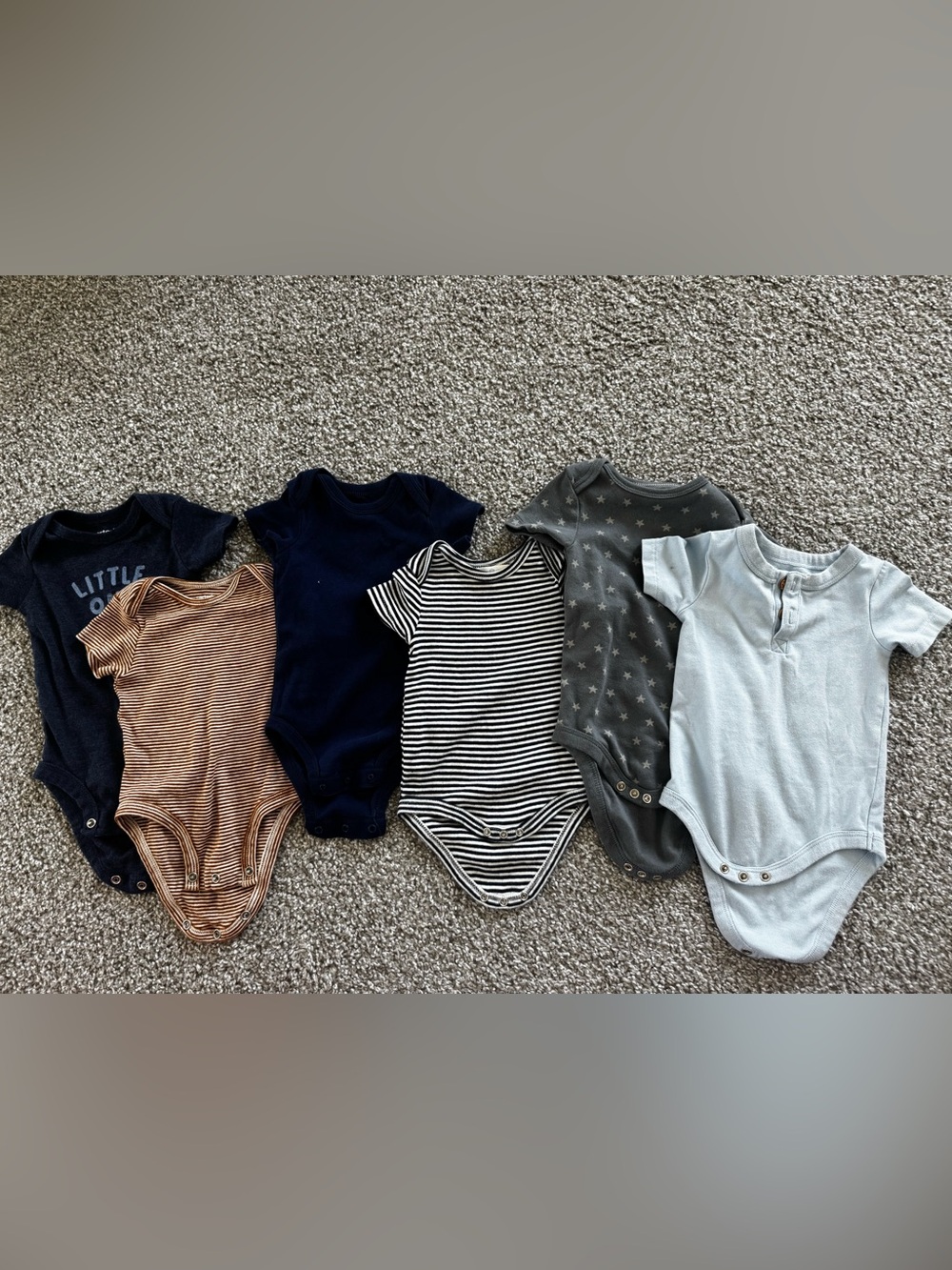 Baby One-Piece Bodysuit Set - Navy, Brown, Black/White Stripe, Gray, Light Blue